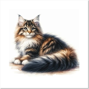 Norwegian Forest Cat Watercolor Kitten - Cute Kitties Posters and Art